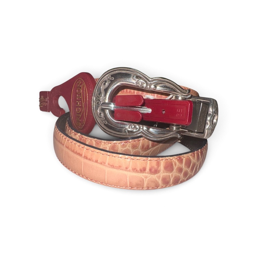 Brighton Tan Croc Embossed Leather Western Belt Silver Engraved Buckle Size 32
